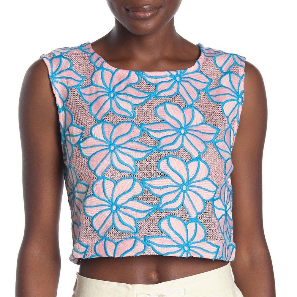 Onia Charlotte Embroidered Floral Cropped Top